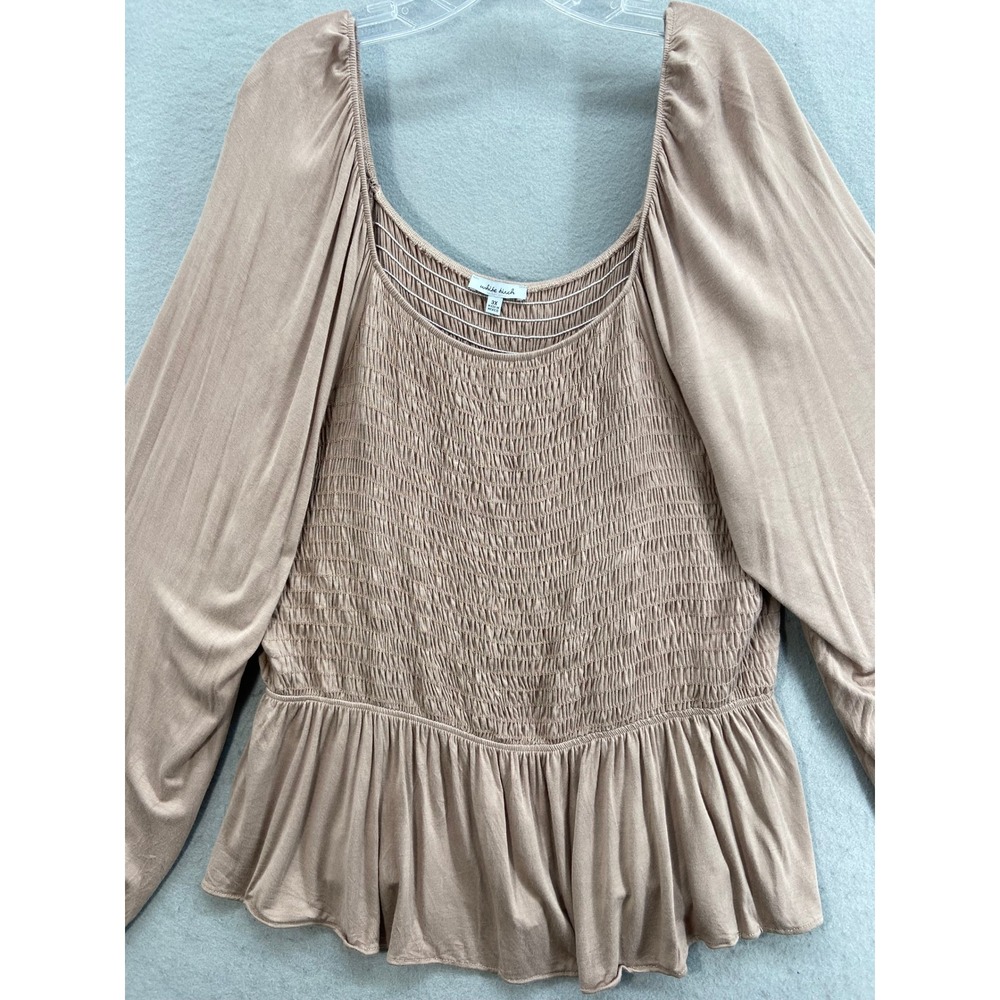 White Birch Shirt Womens‎ Sz 3X Taupe Smocked Peplum Square Neck Long Sleeve Top - Picture 4 of 8